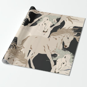 Papel De Presente O cavalo galopante vintage padrão sem costura. Qua