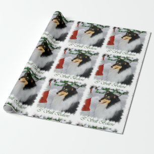 Papel De Presente O Collie encontra o Natal do papai noel
