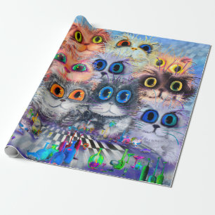 Papel De Presente O conjunto do retrato sabstrato dos gatos, acry