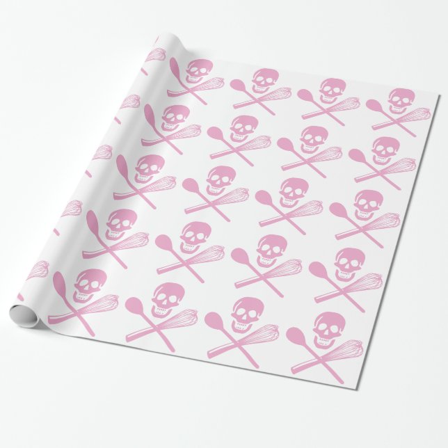 Papel De Presente O crânio e a cruz Whisk o rosa (Desenrolado)