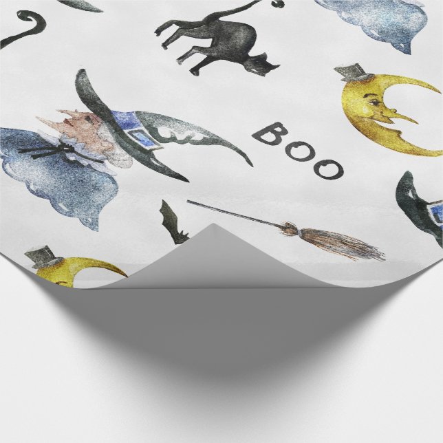 Papel De Presente O Dia das Bruxas - bruxa da aguarela - gato - lua (Ponta)