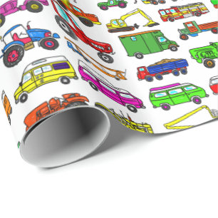 Papel De Presente O Doodle transporta camionetes e automóveis