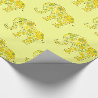 Papel De Presente O elefante floresce o amarelo