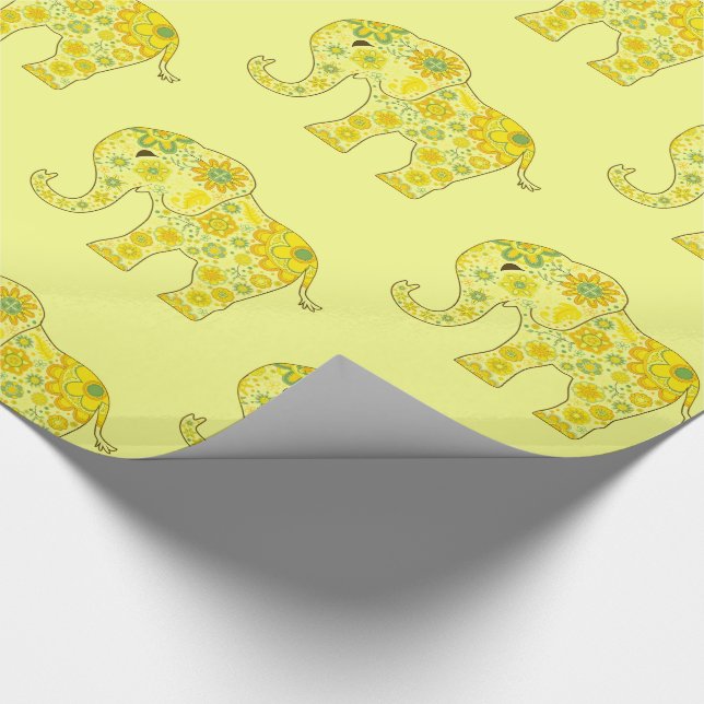 Papel De Presente O elefante floresce o amarelo (Ponta)