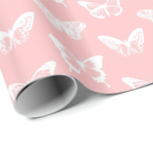 Papel De Presente O esboço da borboleta, descasca o rosa e o branco