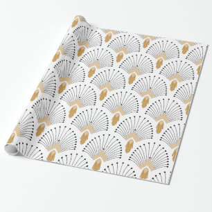 Papel De Presente O fã do branco, o Dourado e o preto do art deco
