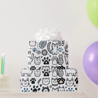 Papel De Presente O Fluffy Cat Doodle é um design excelente para qua
