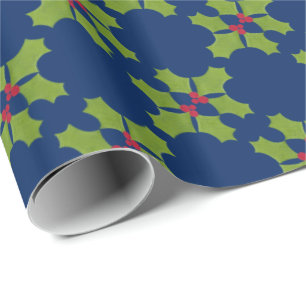 Papel De Presente O galho de Natal Holly é azul escuro