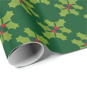 Papel De Presente O galho de Natal Holly é verde-escuro
