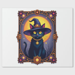 Papel De Presente O Gato Bruxo Cartão Tarot Halloween Vintage Gótico