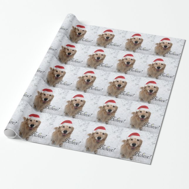 Papel De Presente O golden retriever acredita o Natal (Desenrolado)