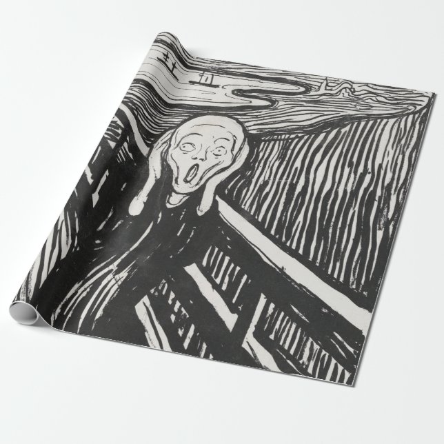 Papel De Presente O Gritar de Edvard Munch Black and White (Desenrolado)