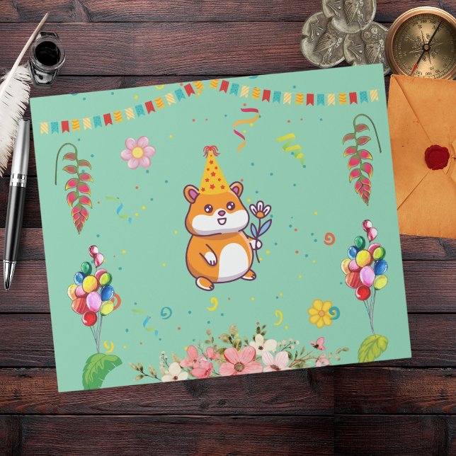 Papel De Presente O Hamster Bonito Pensou na Festa de aniversário do (Criador carregado)