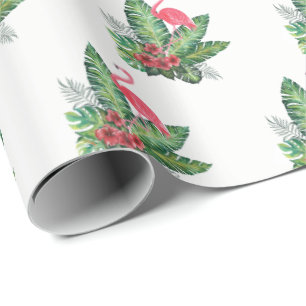 Papel De Presente O hibiscus tropical do flamingo do paraíso