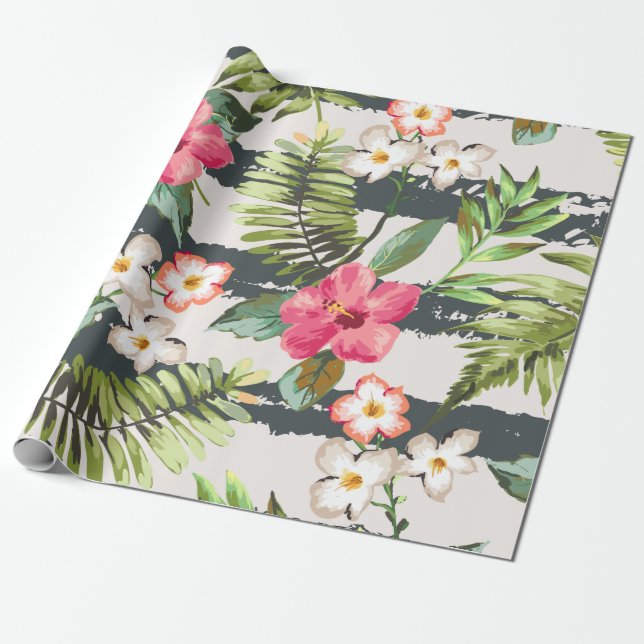 Papel De Presente O hibiscus tropical floresce o teste padrão das (Desenrolado)