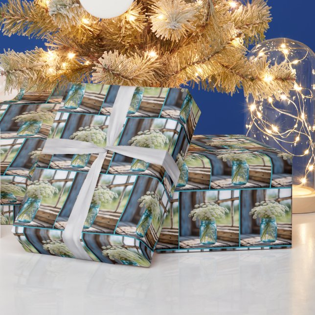 Papel De Presente O Lace da Rainha Anne em Mason Jar (Feriados)