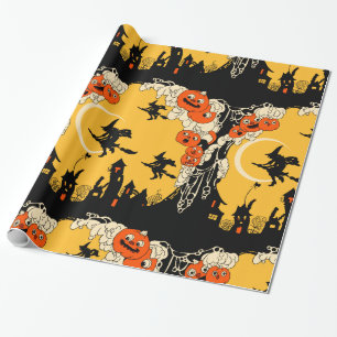 Papel De Presente O Lanturns de Jack do vintage e bruxas do vôo