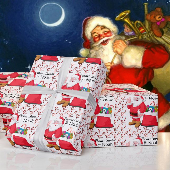 Papel De Presente O NOME DA Criança Santa Claus Personaliza o Natal (Criador carregado)