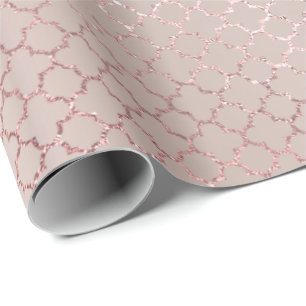 Papel De Presente O ouro Glam do rosa do rosa de Quatrefoil cora