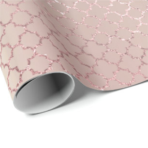 Papel De Presente O ouro Glam do rosa do rosa de Quatrefoil cora