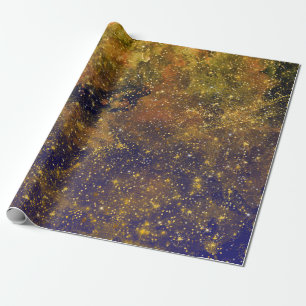 Papel De Presente O ouro Stars a mostarda celestial do Firmament da