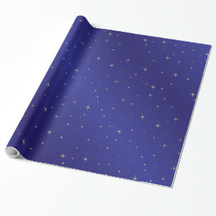 Papel De Presente O ouro Stars o papel de envolvimento do céu azul