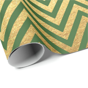 Papel De Presente O ouro verde listra o ziguezague Chevron de