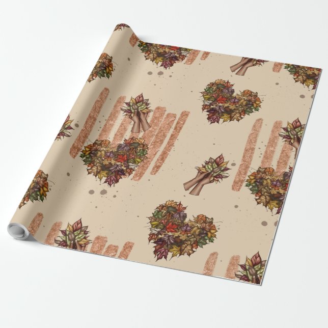 Papel De Presente O outono deixa corações (Desenrolado)