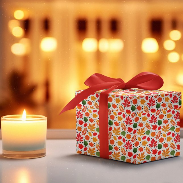 Papel De Presente O outono Vibrante deixa padrão multicolorido (Vibrant Fall | Autumn Leaves Multi-Colored Pattern Wrapping Paper)