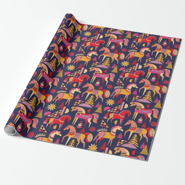 Papel De Presente O padrão dos cavalos escandinavos é design. Decora (Desenrolado)