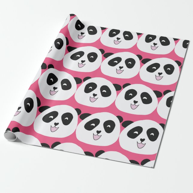 Papel De Presente O padrão infantil Panda tem uma repetição ininterr (Desenrolado)