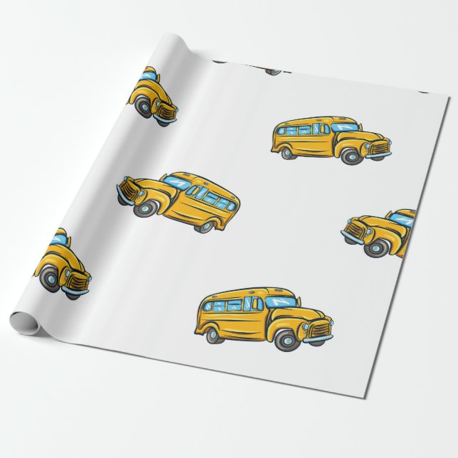 Papel De Presente O padrão perfeito da Vintage com ônibus escolar, s (Desenrolado)