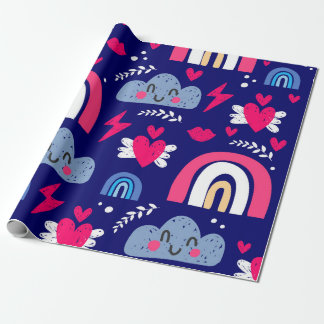Papel De Presente O padrão perfeito das crianças, arco-íris, nuvens,
