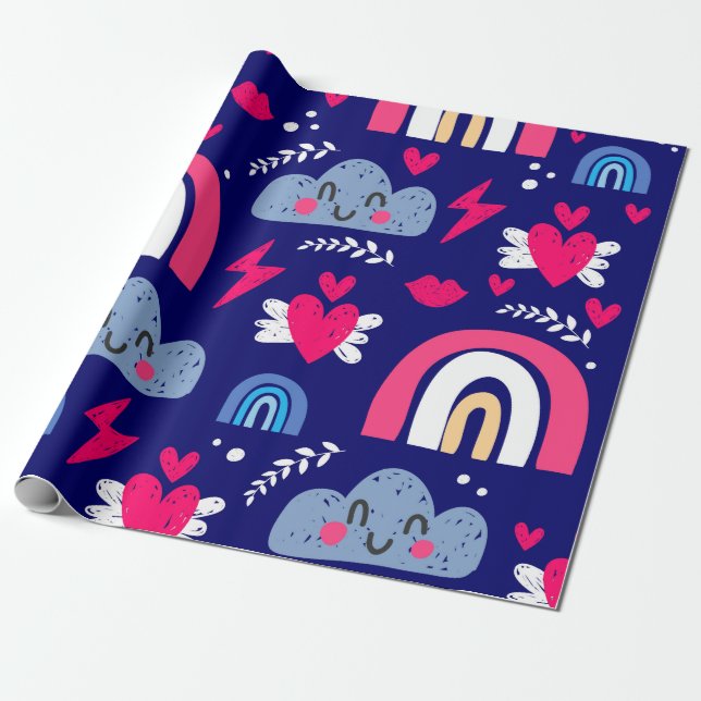 Papel De Presente O padrão perfeito das crianças, arco-íris, nuvens, (Desenrolado)