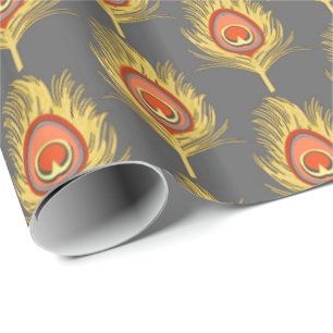 Papel De Presente O pavão empluma-se, amarelo da mostarda em