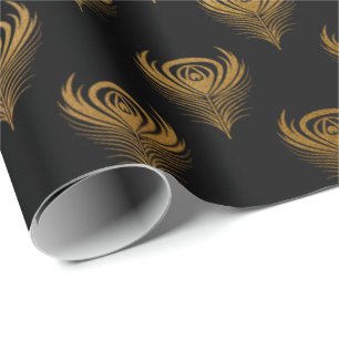 Papel De Presente O pavão preto Dourado empluma-se o clássico
