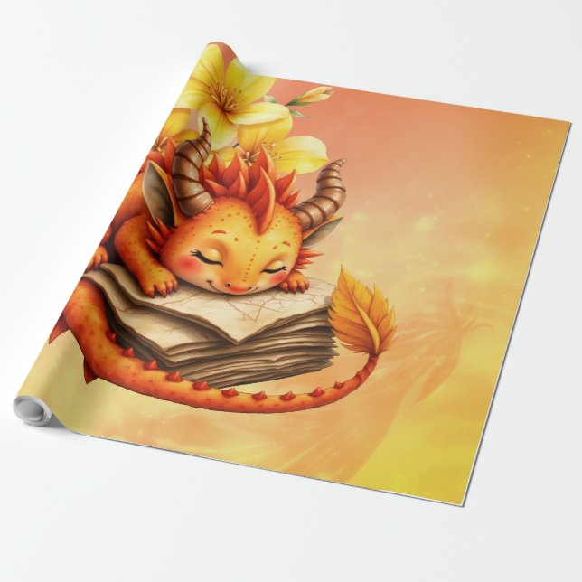 Papel De Presente O Pequeno Dragão Místico.  (Desenrolado)