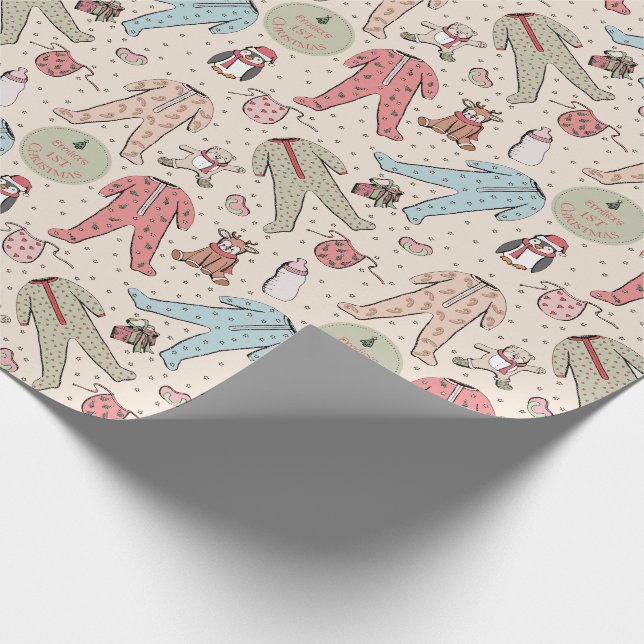 Papel De Presente O Primeiro Natal Personalizado do Bebê do Creme (Ponta)