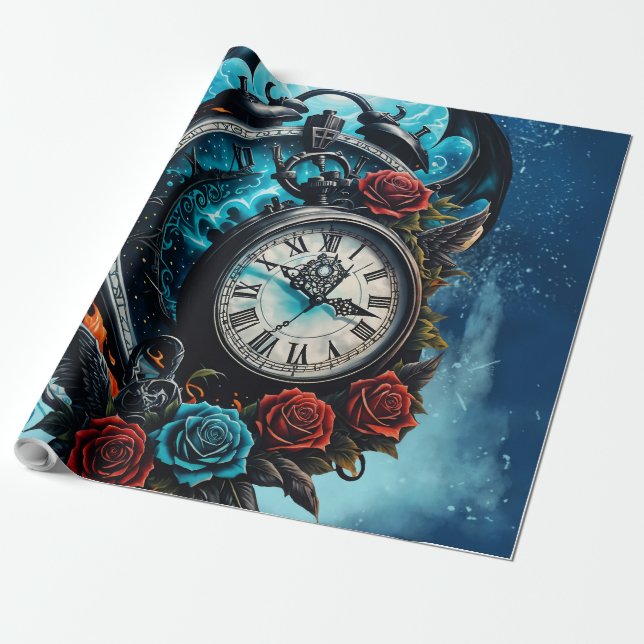 Papel De Presente O Relógio Na Mista do Infinito. (Desenrolado)