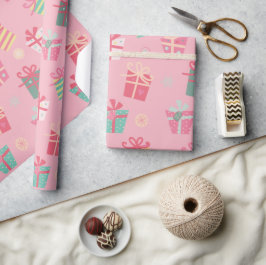Papel De Presente O Retro-Rosa Bonito apresenta Natal