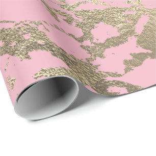 Papel De Presente O rosa cora encanto brilhante de mármore Dourado