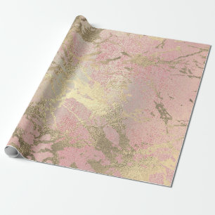 Papel De Presente O rosa cora encanto brilhante de mármore Dourado