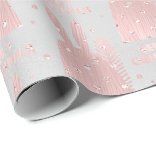 Papel De Presente O rosa do coelho do Feliz Natal cora prata dos