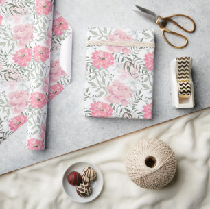 Papel De Presente O rosa do rosa das peônias floresce o buquê do