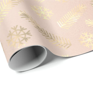 Papel De Presente O rosa Dourado dos flocos de neve do Natal dos