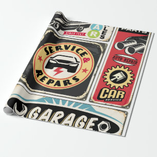 Papel De Presente O serviço de carro e o retro de reparo assina a co