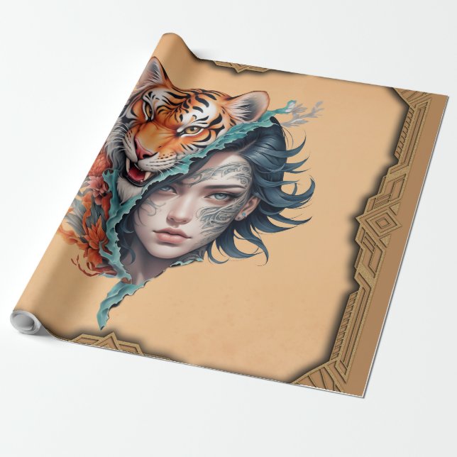 Papel De Presente O tigre e a mulher, força e graça. (Desenrolado)
