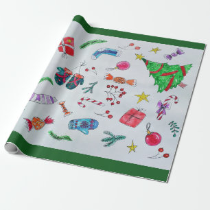 Papel De Presente Objetos Coloridos de Natal Espalhados pela Página
