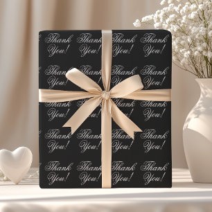 Papel De Presente Obrigado Cursivo Preto e Branco