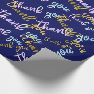 Papel De Presente Obrigado, Hologro Script, Marinho Dourado Sereia R